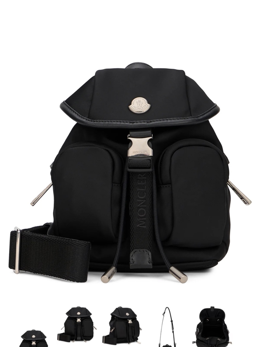 Moncler Black Nylon Compact Flap Backpack with Front Pockets